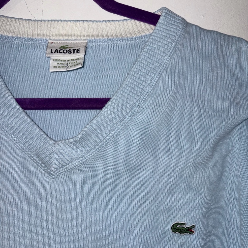 Lacoste Men's Sky Blue V-Neck Sweater - Picture 2 of 5